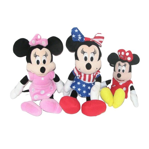 Lot of 3 Minnie Mouse Plush Stuffed Toys Backpack Clip - Picture 1 of 2